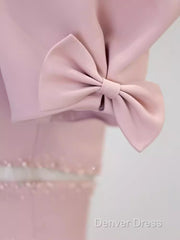 Modest A Line Short Sleeves Long Pink Prom Dresses