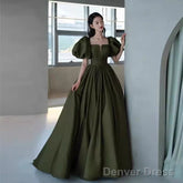 Modest A Line Short Sleeves Long Senior Green Prom Dress Formal Dress