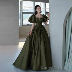 Modest A Line Short Sleeves Long Senior Green Prom Dress Formal Dress