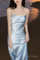 Modest A Line Strapless Light Sky Blue Backless Prom Dress