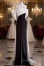 Modest A Line Strapless Long Sleeveless Satin Black Prom Dresses