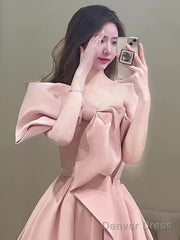 Modest A Line Strapless Long Sleeveless Satin Pink Prom Dresses