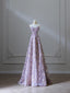 Modest A Line Sweetheart Lilac Lace Tulle Flowers Prom Dress