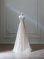 Modest A Line Sweetheart Tulle Flowers Long Prom Dress