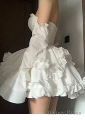Modest Ball Gown Sweetheart White Satin Floral Holiday Dress Birthday Dresses Birthday Outfits