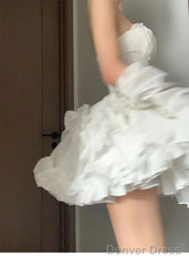 Modest Ball Gown Sweetheart White Satin Floral Holiday Dress Birthday Dresses Birthday Outfits