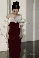 Modest Mermaid Off The Shoulder Long Red Satin Prom Dress