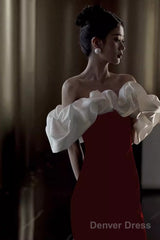 Modest Mermaid Off The Shoulder Long Red Satin Prom Dress