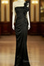 Modest Mermaid One Shoulder Black Satin Long Prom Dresses Party Dresses