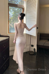 Modest Mermaid Spaghetti Straps Pink Ankle Length Evening Dress Prom Dresses