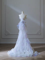 Modest Mermaid Strapless Tulle Flowers Evening Dress Long Prom Dresses