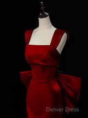 Modest Mermaid Straps Long Sleeveless Red Prom Dresses