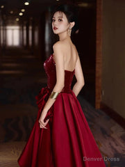 Modest Mermaid Sweetheart Burgundy Floor Length Evening Dress Sequin Prom Dresses