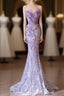 Modest Mermaid Sweetheart Lilac Tulle Sequin Flowers Prom Dress Long Prom Dresses