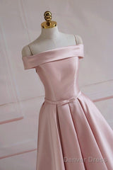 Modest Pink Satin Off The Shoulder Long Bridesmaid Dress Prom Dresses