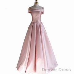 Modest Pink Satin Off The Shoulder Long Bridesmaid Dress Prom Dresses
