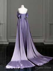 Modest Purple Satin Long Prom Dress,Purple Evening Dress