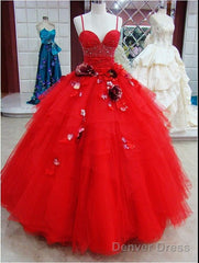 Modest Quinceanera Dress,Red Ball Gown,Floral Prom Dress,Fashion Prom Dress,Sexy Party Dress, New Style Evening Dress