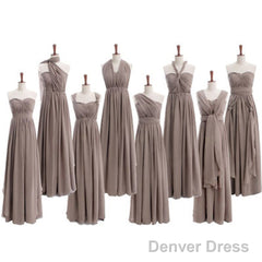 Most Popular Convertible Pleats Chiffon Gray Simple Cheap Long Bridesmaid Dresses For Wedding Party,