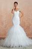 Multi Tiered Lace Up Mermaid Wedding Dresses with Chapel Train