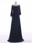 Navy A-line Beading Chiffon Long Blue Mother Of The Bride Dresses