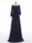 Navy A Line Beading Chiffon Long Blue Mother Of The Bride Dresses