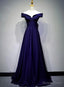 Navy Blue A Line Spandex Long Prom Dress, Off Shoulder Bridesmaid Dresses