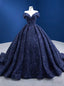 Navy Blue Ball Gowns Off the Shoulder Prom Dresses