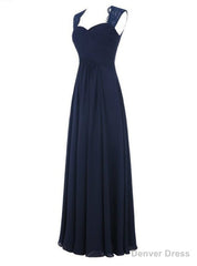 Navy Blue Chiffon Floor Length A-Line Bridesmaid Dress