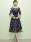Navy Blue Floral Lace Short Bridesmaid Dress, Cute Blue Homecoming Dress Prom Dresses