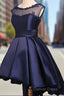 Navy Blue High Low Homecoming Dress, Lovely Teen Prom Dress Short