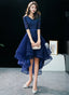 Navy Blue High Low Tulle With Lace Prom Dress, Blue Homecoming Dress Prom Dresses