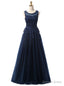 Navy Blue Lace Beading Scoop Sleeveless Bridesmaid Dresses