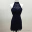 Navy Blue Lace Halter Bridesmaid Dress Short Wedding Prom Dresses