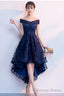 Navy Blue Lace High Low Chic Homecoming Dress, Beautiful Party Dresses