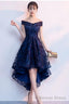 Navy Blue Lace High Low Chic Homecoming Dress, Beautiful Prom Dresses