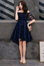 Navy Blue Lace High Low Prom Dress Homecoming Dress, Navy Blue Prom Dresses