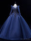 Navy Blue Long Sleeve Beading Sequins Quinceanera Dresses