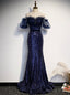 Navy Blue Mermaid Off the Sholuder Shoulder Prom Dresses