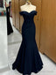 Navy Blue Mermaid Spandex Off Shoulder Prom Dress, Navy Blue Prom Dresses