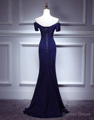 Navy Blue Mermaid Sweetheart Long Evening Dress, Blue Prom Dresses