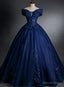 Navy Blue Off Shoulder Ball Gowns Tulle with Lace Sweet 16 Gowns, Quinceanera Dresses