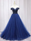 Navy Blue Off the Shoulder Beading Prom Dresses