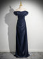 Navy Blue Off the Shoulder Pleats Prom Dresses