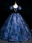 Navy Blue Puff Sleeve Beading Quinceanera Dresses