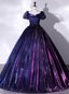 Navy Blue Purple Tulle Puff Sleeve Quinceanera Dresses