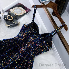 Navy Blue Sequin Hoco Dress Short Homecoming Dresses