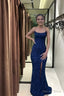 Navy Blue Sequin Long Prom Dress Mermaid Cross Back Prom Dresses