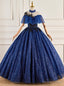 Navy Blue Sequins High Neck Appliques Beading Quinceanera Dresses