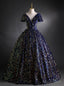 Navy Blue Sequins Short Sleeve Quinceanera Dresses